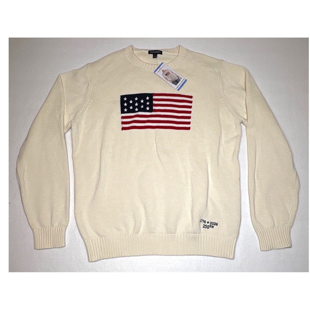 State of Mine Mens Sweater American Flag 250th Anniversary NWT Large Cream